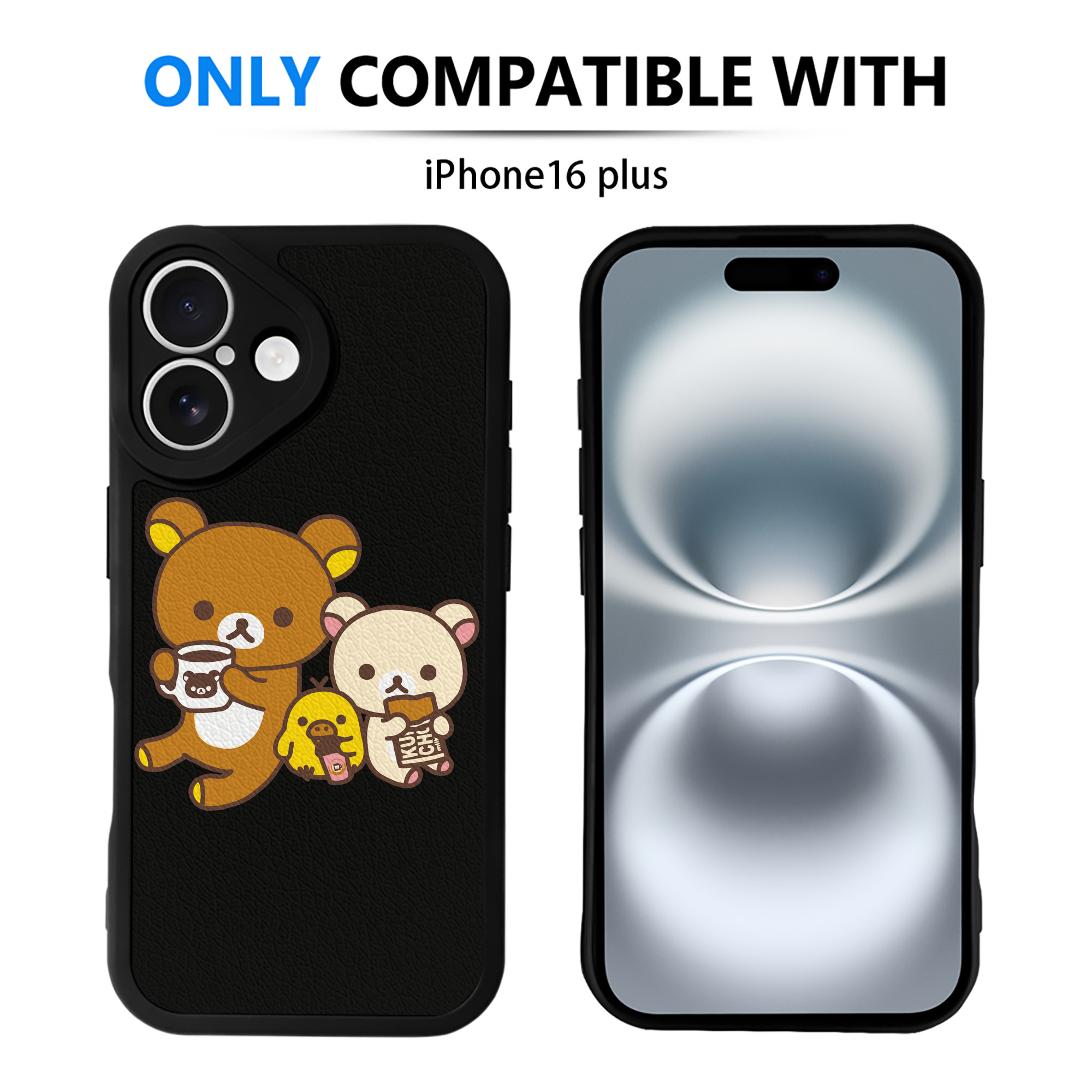 （画像用） リラックマ リラックマ キイロイトリ Rilakkuma Korilakkuma Kiiroitori 【iPhone 16シリーズ対応】シリコンスマホケース（レザー調） 材質：シリコン